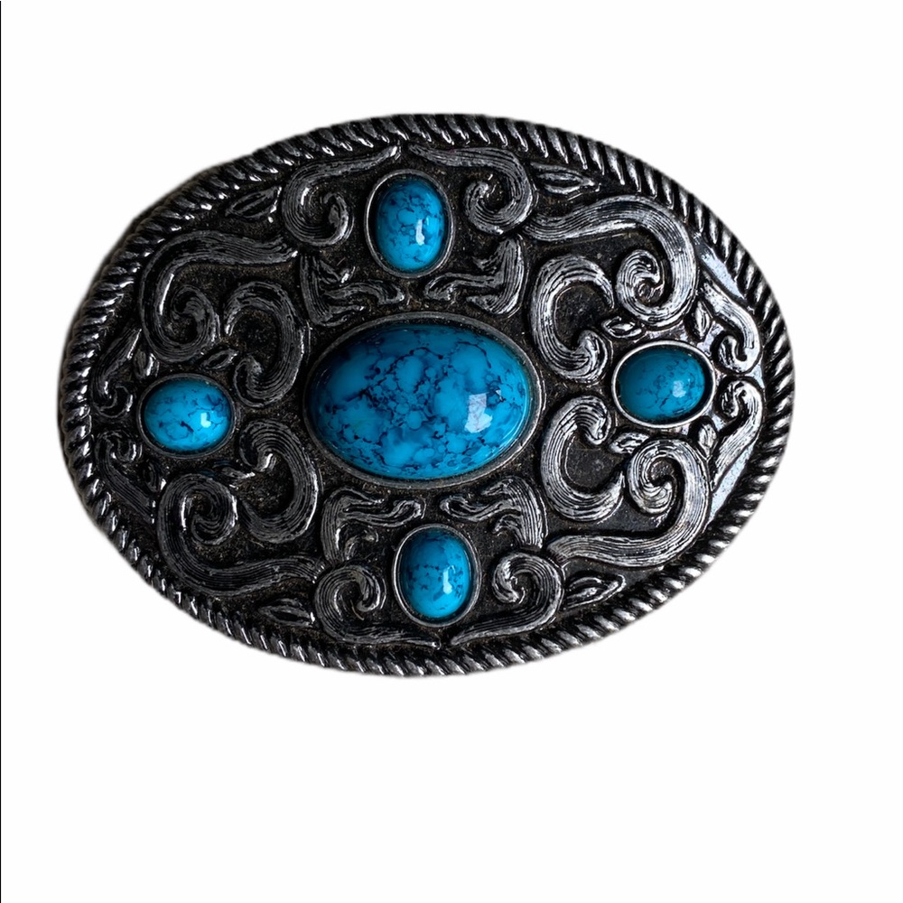 Turquoise and silver belt buckle